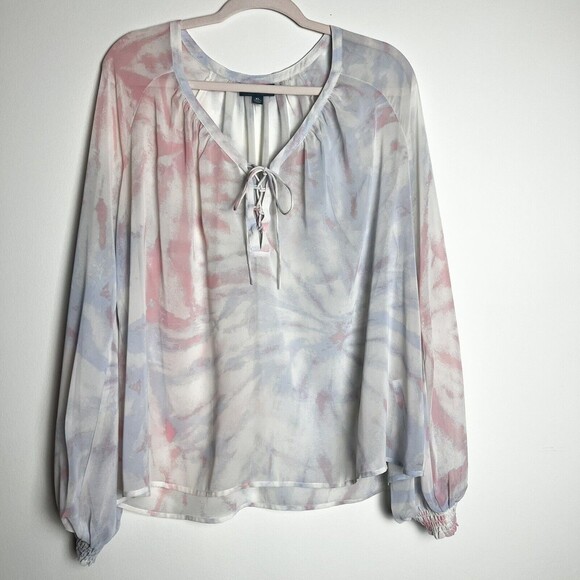 ModCloth Boho I Go Chiffon Tie Dye Pink Blue Top Women’s XL - Picture 2 of 13